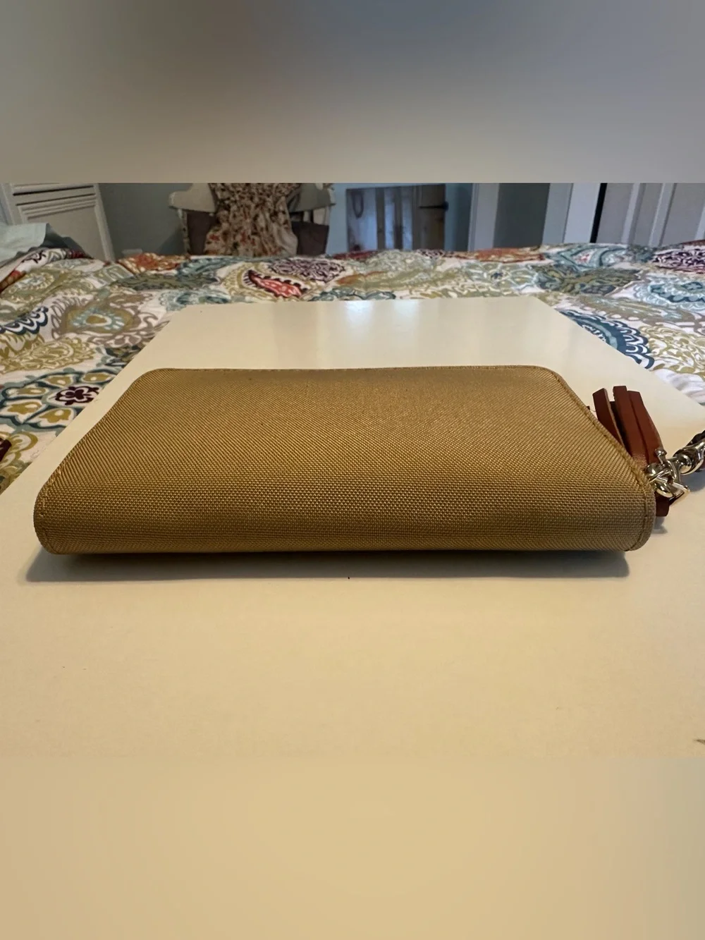 Dooney & Bourke Pebble Grain Zip Around Wristlet Wallet Taupe Beige